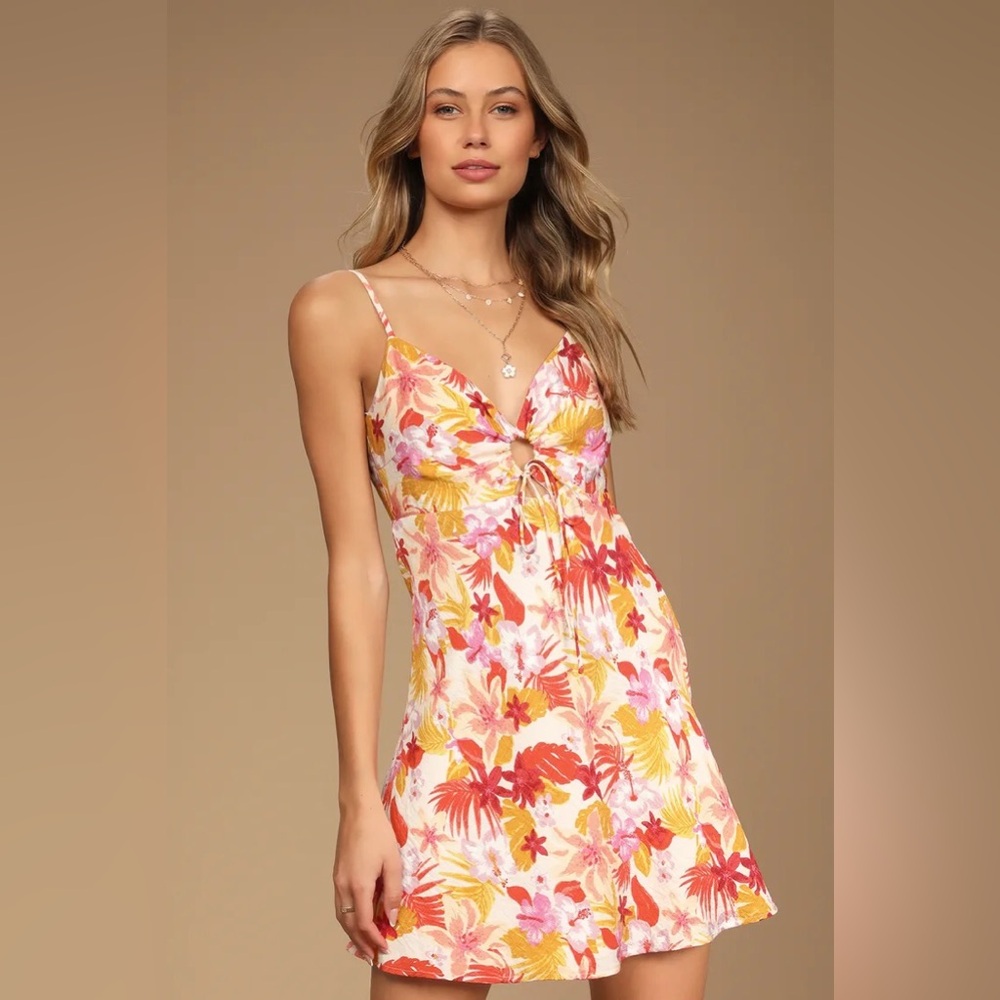 Lulu’s Tropical Sun Red Multi Floral Print Sleeveless Mini Dress